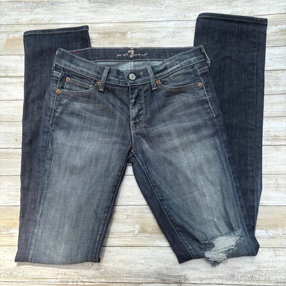 7 for all Mankind Straight Jeans Sz 28 Low Rise Distressed Dark Casual Y2K - Picture 1 of 9